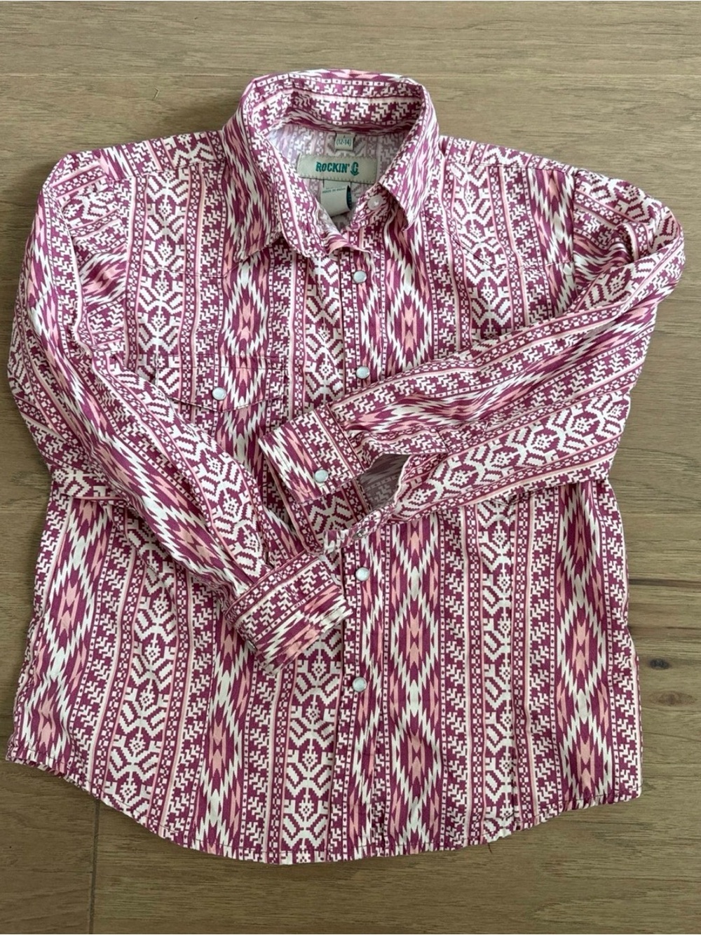 Girls Cavender's western rodeo barrel racing pearl snap riding shirt size L
